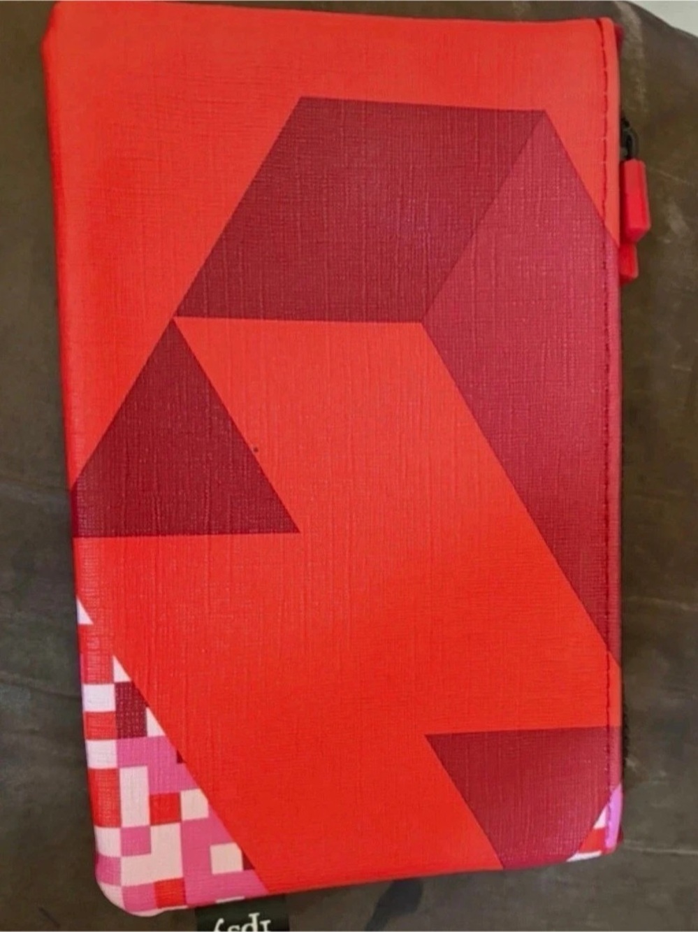 Ipsy Geometric Cosmetic Pouch in Red & Pink Like New